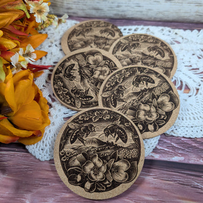 Bees and Flowers cork coaster